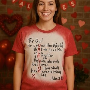 Gildan Size XL Valentine’s Day Christian T-Shirt – John 3:16 Theme NEW